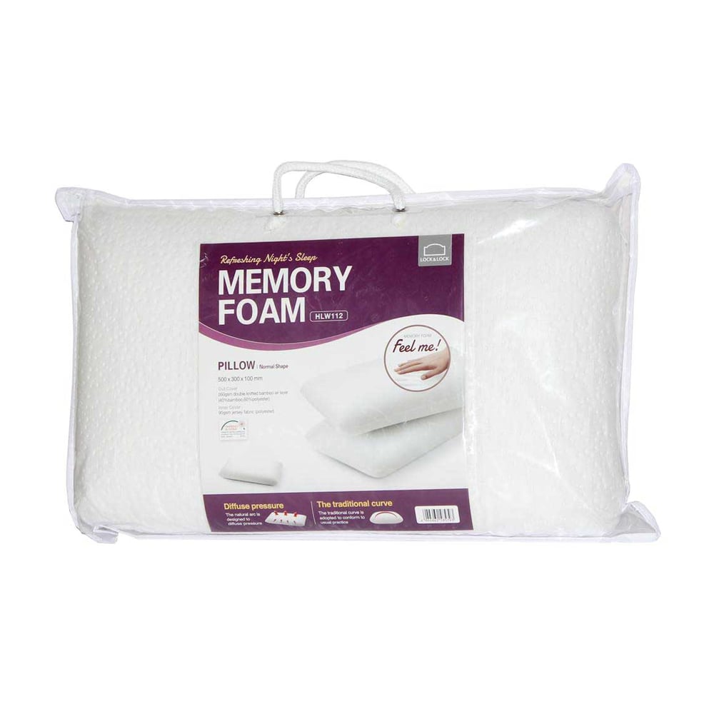 Gối Memory Foam 50D, Hình Dáng Thường 500x300x100mm, Trọng Lượng 500G - White - LocknLock - HLW112